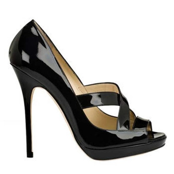 SOLD!! Jimmy Choo Sz 38.5 IT GESTURE Black Patent Leather Strappy Pumps - Picture 5 of 10
